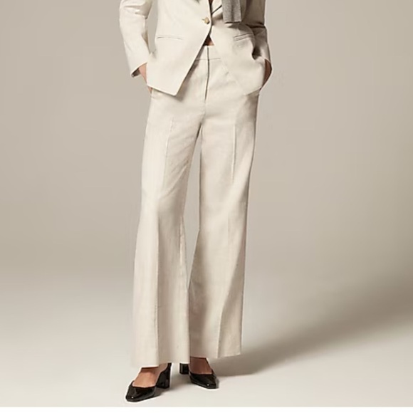 J. Crew Carolina flare pant in stretch linen blend Flax ivory size 00 NWT BZ404